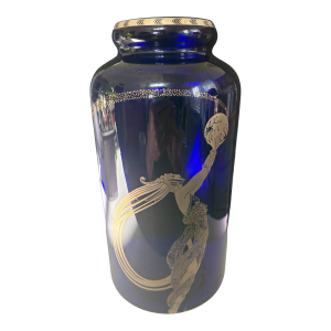 Art Deco Style Erte Fireflies Cobalt Vase