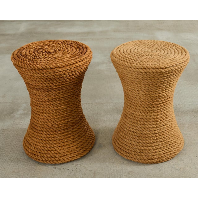 Mid-Century Modern Pair of Audoux-Minnet Style Rope Drink Table Stools For Sale - Image 3 of 12