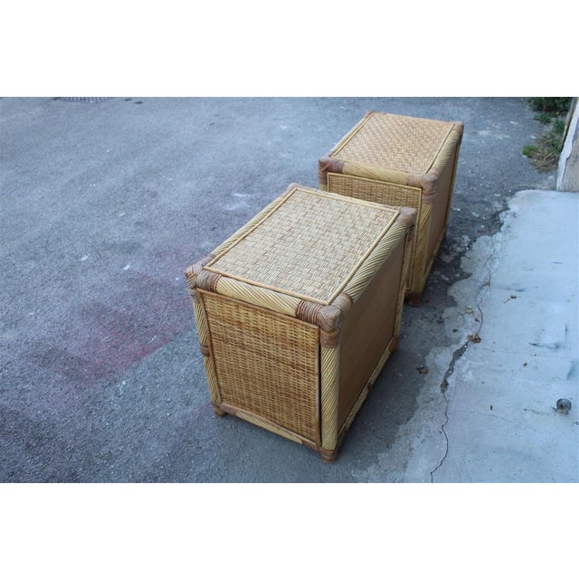 Bamboo Wicker Nightstands by Tommaso Barbi, 1970, Set of 2 For Sale - Image 3 of 17