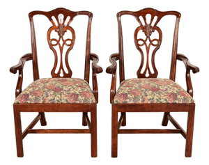 Henredon Georgian Carved Mahogany Armchairs, Pair