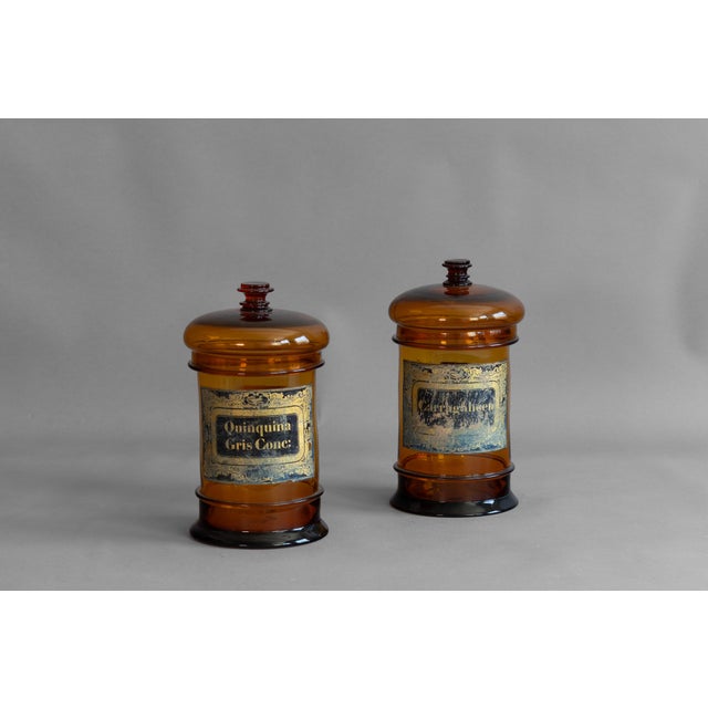French Amber Glass Apothecary Jars, 1870, Set of 2 For Sale - Image 10 of 10