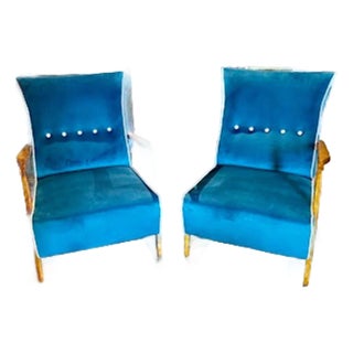 Pair of Italian Designer Mid Century Walnut Armchairs For Sale