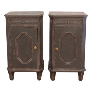 Pair of Swedish Nightstands in Black Paint, Circa 1880 For Sale