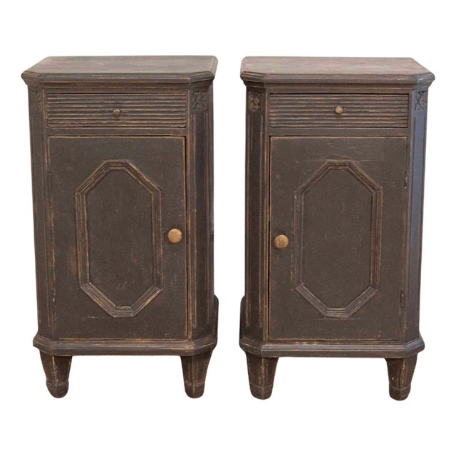 Pair of Swedish Nightstands in Black Paint, Circa 1880 For Sale