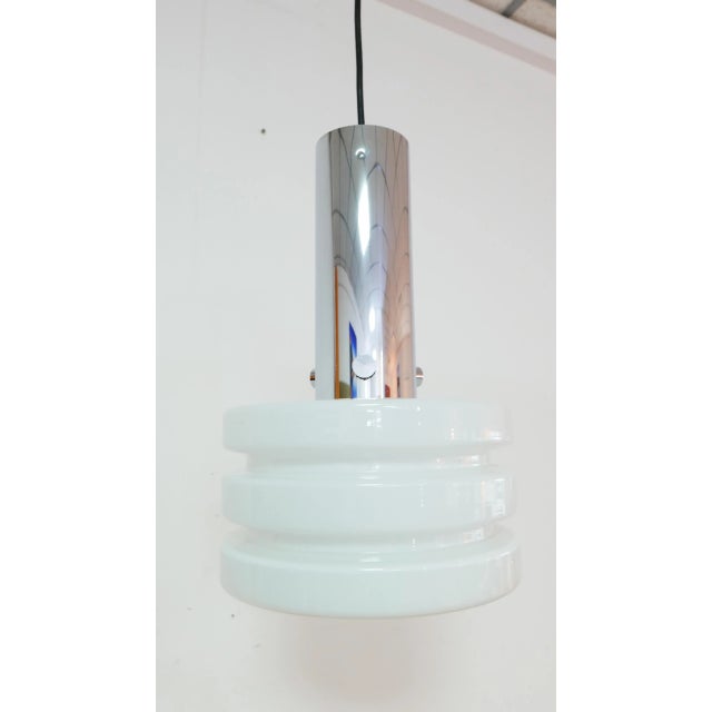 Silver German Opal Glass Chrome Pendant Lamp from Glashütte Limburg, 1970s For Sale - Image 8 of 9