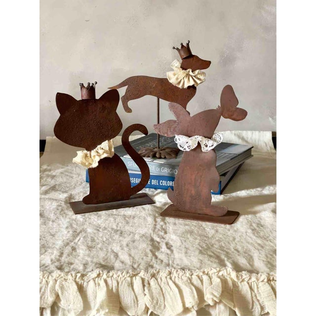 Handcrafted Rust Rabbit, Cat and Dachshund, Italy, 1990s, Set of 3 For Sale - Image 12 of 13