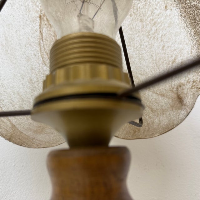 Vintage Brutalist Glass Table Lamp with Oak Wooden Base, 1970s For Sale - Image 9 of 18