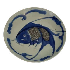 Antique Chinese Underglaze Blue and White Fish Plate Qing