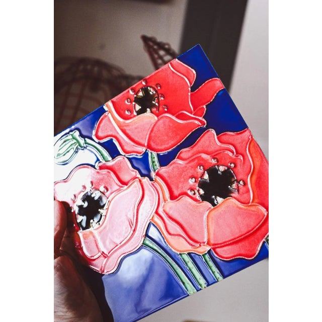 Vintage Poppy Tile - Rustic Floral Wall Decor, 1950s For Sale - Image 3 of 5