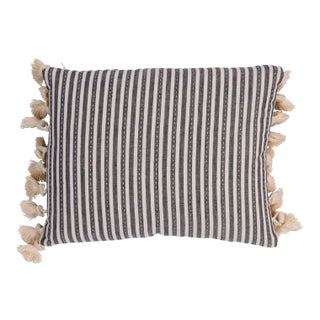 Schumacher Mathis Ticking Stripe 18" Lumbar Pillow in Carbon For Sale
