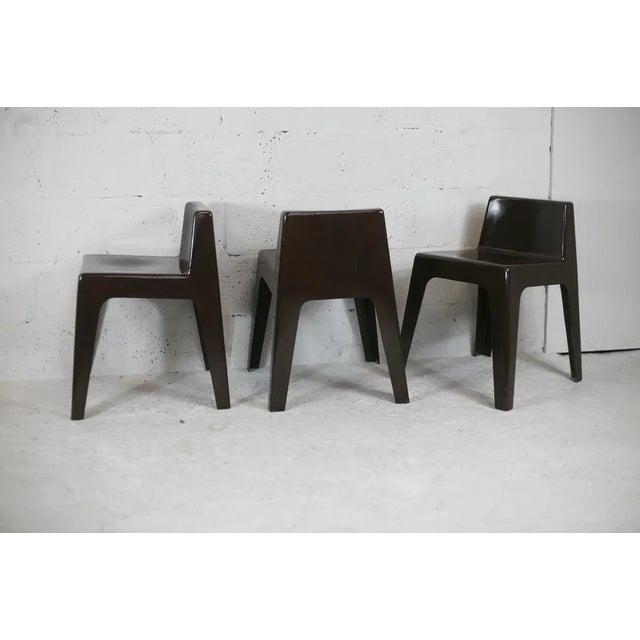 ODE 3 chairs and 1 coffee table, fiberglass, chocolate color, France, CIRA 1970. Wear consistent with age, very good...