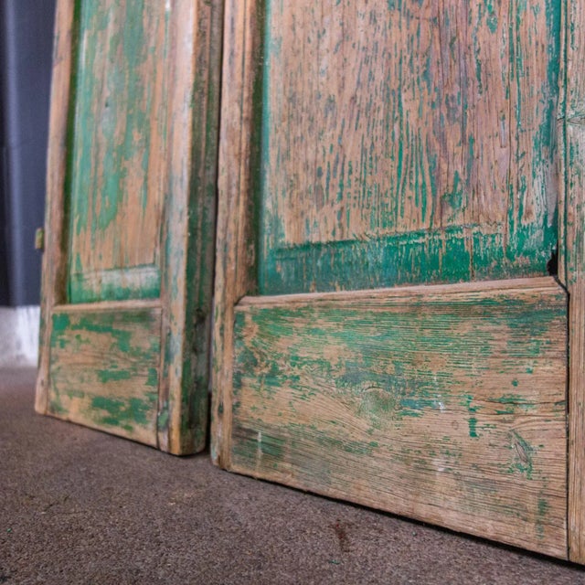 French Chateau Brocante Turquoise Wooden Shutters, 1920s, Set of 2 For Sale - Image 4 of 7