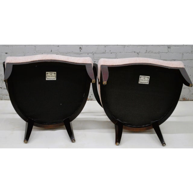 Wood Barbara Barry Baker Furniture Pink Mahogany Frame Oval X Back Lounge Chairs a Pair For Sale - Image 7 of 8