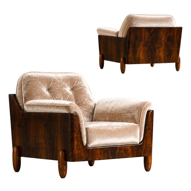 Pair of Brazilian Modern Armchairs in Rosewood & Velvet, Jd Móveis, 1960s For Sale
