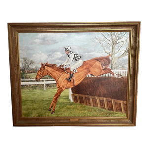 Traditional Equine Oil Painting of "Londolozi" Horse Jockey Racing by Sue Wingate