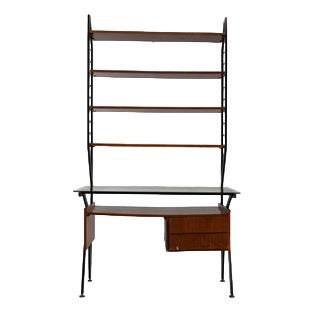 Mid-Century Modern Desk with Glass Top For Sale