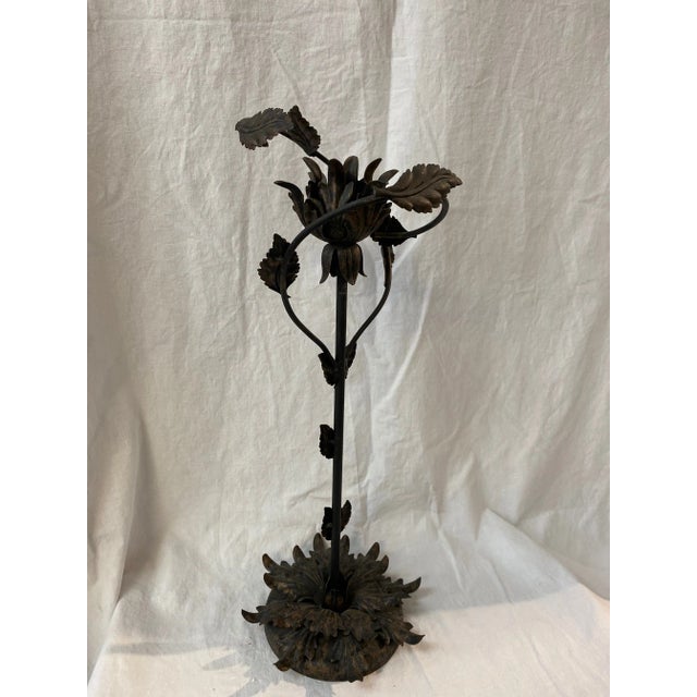 Traditional Vintage Metal Floral Candle Holder For Sale - Image 3 of 10