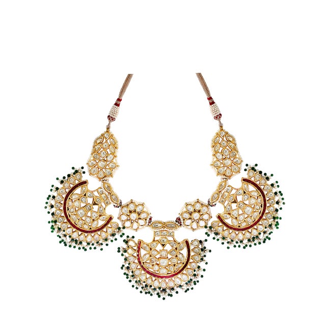 Pink Mughal Magnificent Traditional Kundan Polki Rose Cut Diamond 18 K Bridal Set For Sale - Image 8 of 8