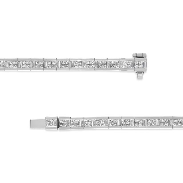 Haus of Brilliance 14K White Gold 4 3/8 Cttw Alternating Invisible Set Princess and Baguette Diamond Tennis Bracelet (G-H Color, VS1-VS2 Clarity) - Size 7" For Sale - Image 4 of 6