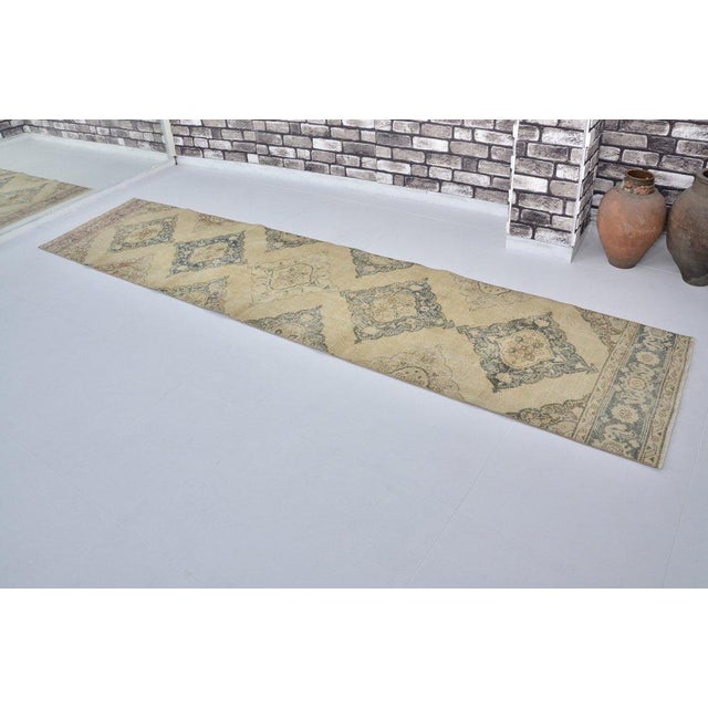 Tan 1950s Tribal Handknotted Hallwway Runner Rug For Sale - Image 8 of 10