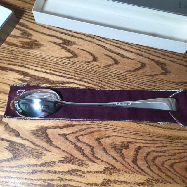 Vintage Reproduction Georgian Silver Plated Pierced Serving Spoon and Georgian Solid Serving Spoon - a Pair For Sale - Image 9 of 13