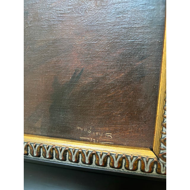Brown Original Antique European Moody Oil Portrait Painting of Gentleman in Hat Circa 1937 For Sale - Image 8 of 12
