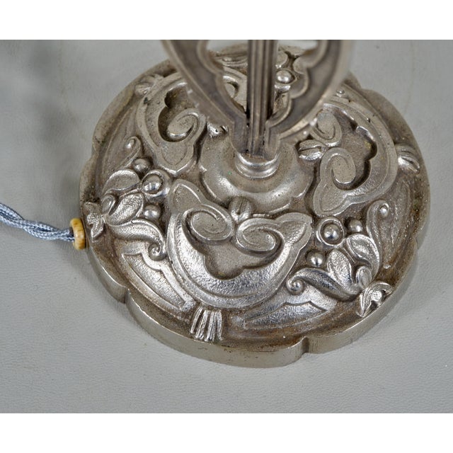 1920s French Art Deco Muller Freres Frosted Glass & Nickeled Bronze Table Lamp For Sale - Image 10 of 12