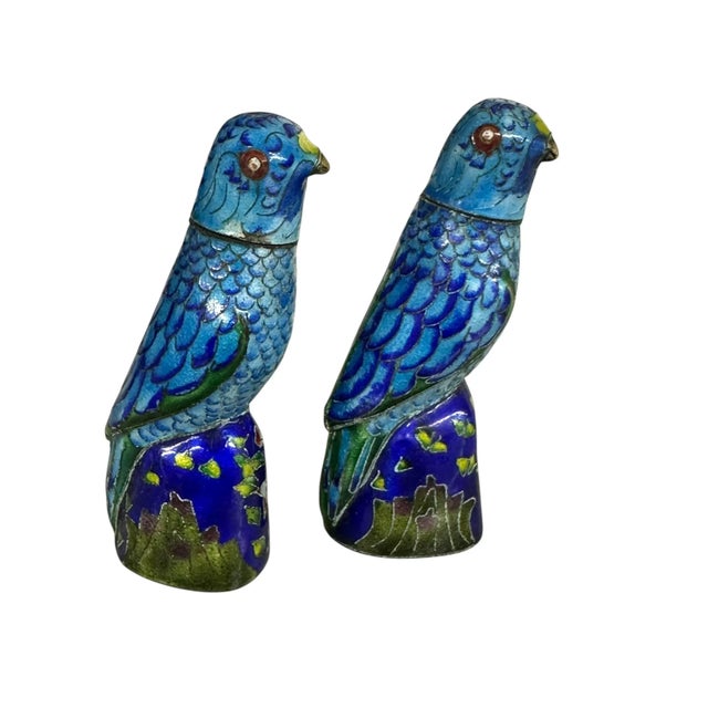 Mid 20th Century Pair of Cloisonné Parrot / Parakeet Small Box For Sale - Image 6 of 7