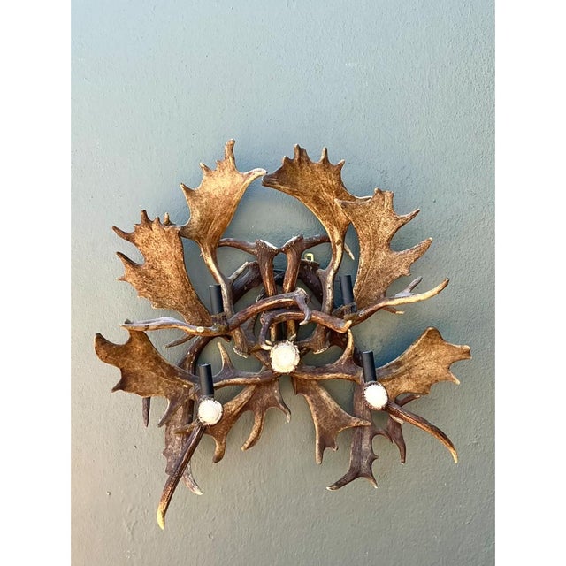 Late 20th Century Vintage Monumental Antler and Metal Wall Sconce For Sale - Image 5 of 12