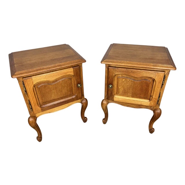 Vintage French Oak Bedside Tables, Set of 2 For Sale