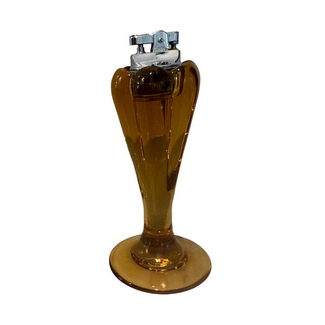 1950s Mid-Century Amber Glass Table Lighter Sculptural Pedestal Form For Sale - Image 5 of 12