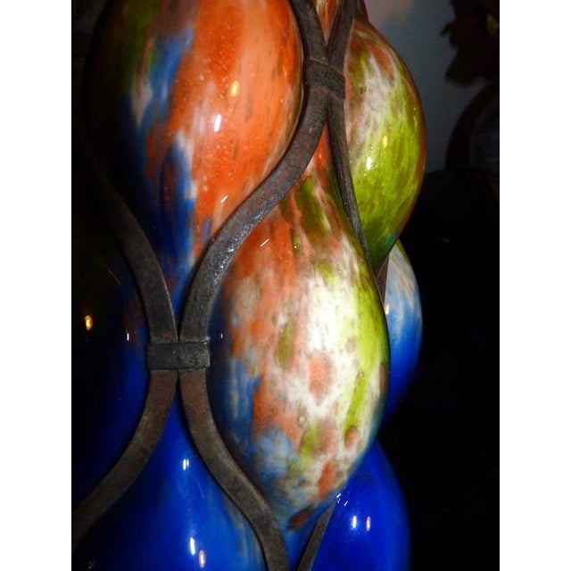 Royal Blue Large 10" Art Deco 1930s Czech Brutalist "Imprisoned" Spatter Glass Vase by Kralik For Sale - Image 8 of 9