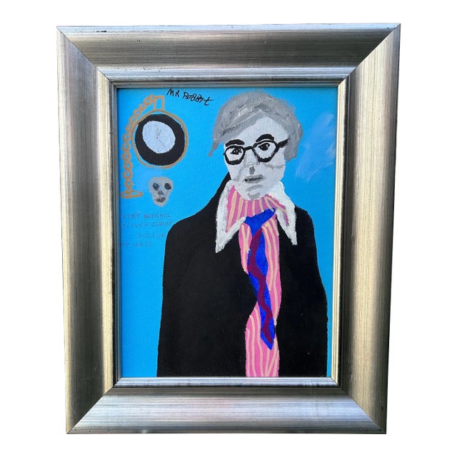 "Andy Warhol Portrait" Original Outsider Neo Expressionist Street Art, Acrylic Painting on Canvas Signed 2006 For Sale