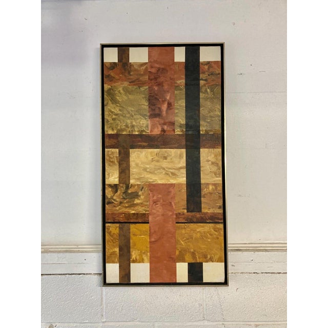 Vintage Mid Century Modern Original Oil Painting Fantastic crisp lines border “Smokey” panels signed by artist Milt Surrey...