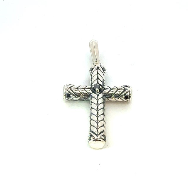 Traditional 1990s David Yurman Black Diamond Cross Pendant Sterling Silver Estate For Sale - Image 3 of 7