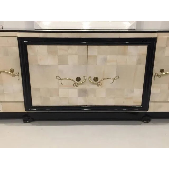 Art Deco French Art Deco Parchment Buffet With Ebony Marble Top and "Portor" Legs For Sale - Image 3 of 10