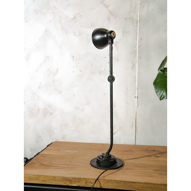1940s Industrial Two-Arm Machine Lamp on Brake Disc Base from Philips, Netherlands, 1940s For Sale - Image 5 of 16