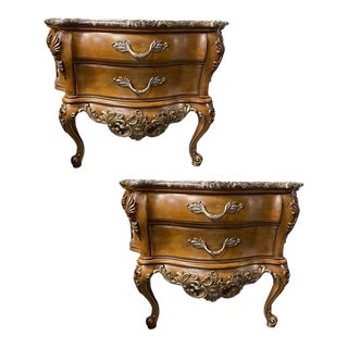 Vintage Henredon Marble Top Night Side Chests - a Pair For Sale