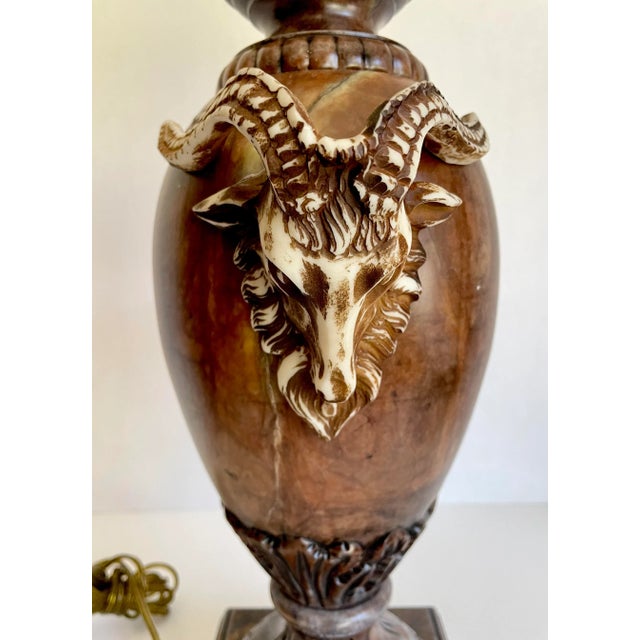 Mid 20th Century Traditional Ram Head Carved Alabaster Marble Urn Lamp For Sale In Los Angeles - Image 6 of 13