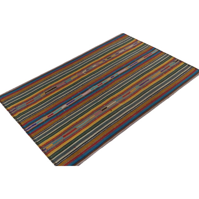 Traditional 1950s Vintage Chaput Kilim in Multicolor Striped Pattern, Polychromatic Rug For Sale - Image 3 of 8