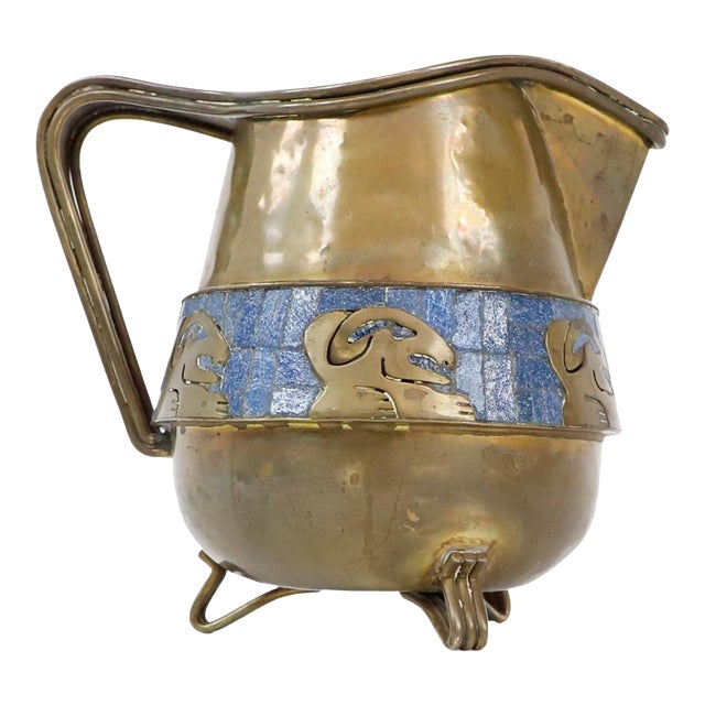 Mosaic and Brass Pitcher by Salvador Teran For Sale