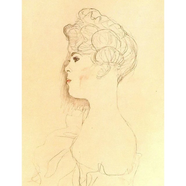 Sketched Portrait is a vintage, beautiful, and rare collotype from “Gustav Klimt: Fünfundzwanzig Handzeichnungen”, a...