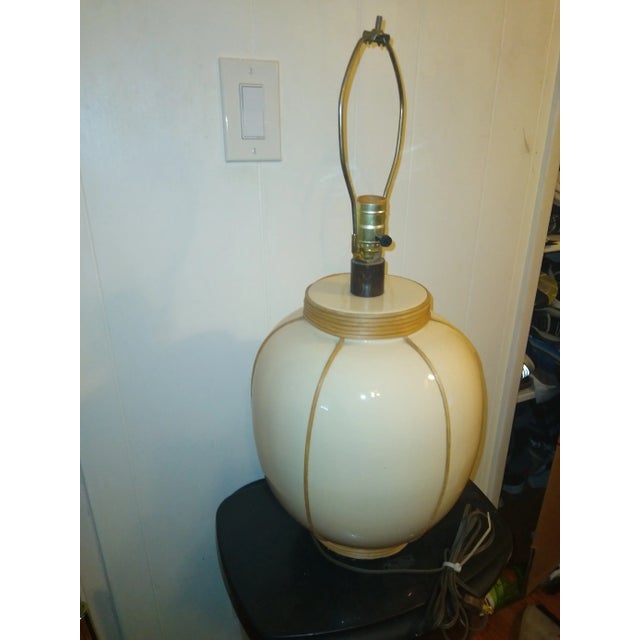 Mid Century Ceramic and Bamboo Twine Table Lamp For Sale - Image 4 of 8