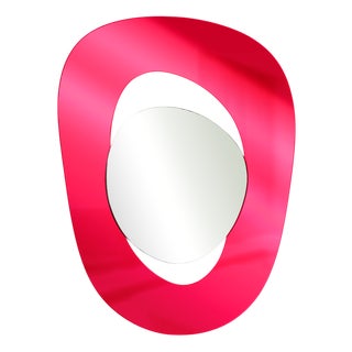 Handcrafted Soul Me Mirror in Fluor Red and Silver by Pon Design For Sale