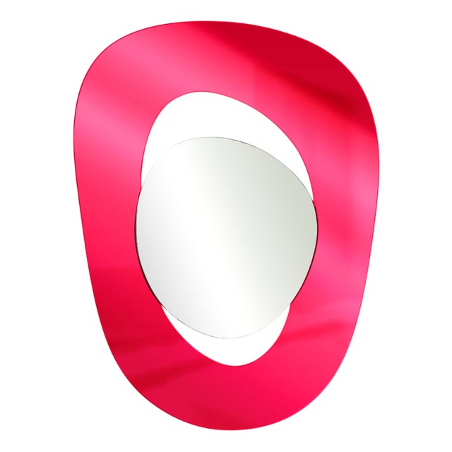 Handcrafted Soul Me Mirror in Fluor Red and Silver by Pon Design For Sale