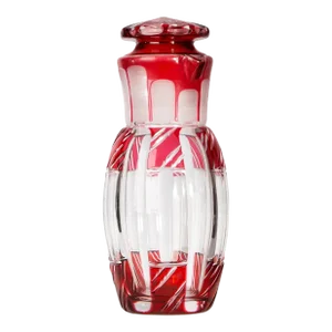 1930s Art Déco Crystal Cocktail Shaker/Bottle and Lid in Ruby Red Overlay Glass, France