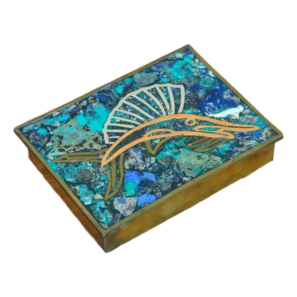 E3【used】Los Castillo mixed メタルボックス Mid 20th Century Gemstone and Mixed-Metal Inlaid Hinged Box