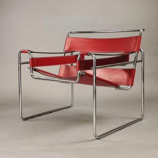 Wassilly Chair in Red Leather by Marcel Breuer for Gavina, 1960s For Sale - Image 11 of 11