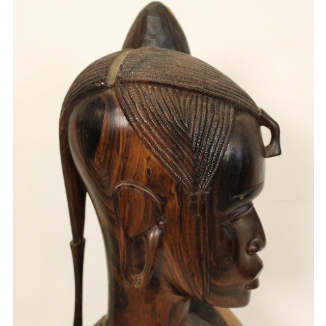 Mid 20th Century Maasai Warrior Hand Sculpted Busts - Set of 2 For Sale - Image 4 of 15