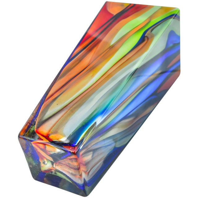 Vintage Hand-Crafted Colorful Glass Vase For Sale - Image 4 of 8